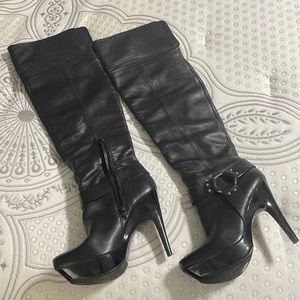 Reputation style, thigh, high, knee-high, black heel boots